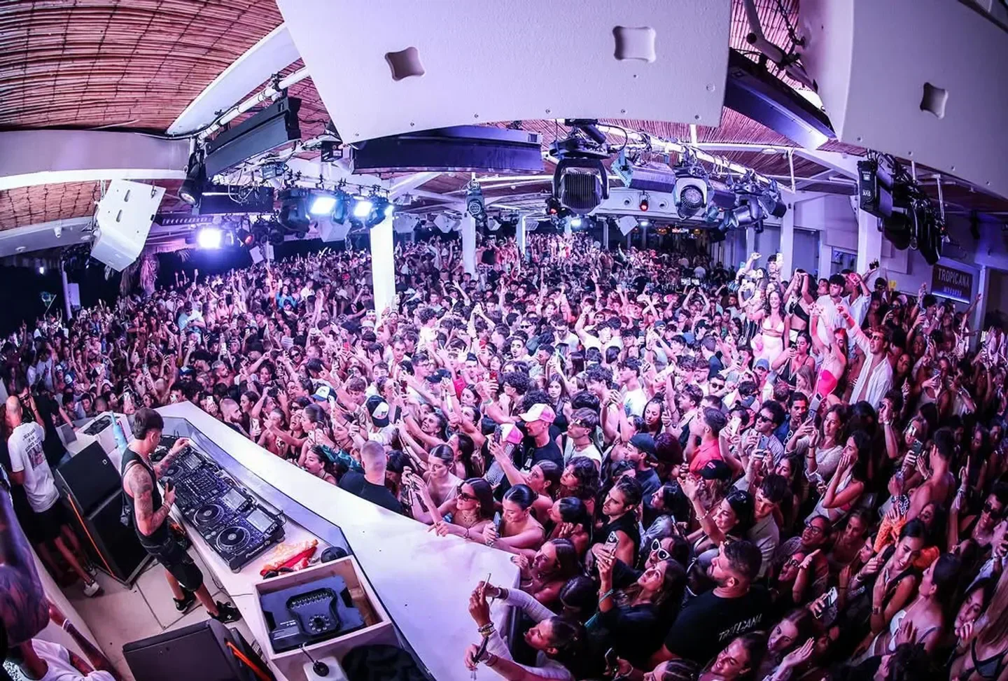 Tropicana Mykonos: A packed crowd enjoying the atmosphere at the famous restaurant and club.